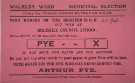 Back of polling card, Walkley Ward, Municipal Elections - vote again for the one who has represented you - Arthur Pye