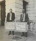 Richard Caborn MP (Sheffield Central) and Vella Pillay (AAM Treasurer) protesting outside South Africa House at the execution of Moses Jantjies and Mlamli Mielies
