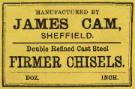 Label for double refined cast steel firmer chisels, James Cam, [Ponds Works, Shude Lane], Sheffield, c.1879