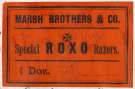 Label for special Roxo razors, Marsh Brothers and Co. [Ltd., steel manufacturers], Ponds Works, [Shude Lane], Sheffield, c.1899