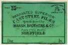 Label for warranted superior cast steel files, Marsh Brothers and Co. [Ltd., steel manufacturers], Ponds Steel Works, [Shude Lane], Sheffield, c. 1891