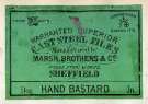 Label for warranted superior cast steel files, hand bastard, Marsh Brothers and Co. [Ltd., steel manufacturers], Ponds Steel Works, [Shude Lane], Sheffield, c. 1891