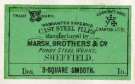 Label for warranted superior cast steel files, 3 square smooth, Marsh Brothers and Co. [Ltd., steel manufacturers], Ponds Steel Works, [Shude Lane], Sheffield, c. 1891