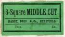 Label for 3 square middle cut, Marsh Brothers and Co. [Ltd., steel manufacturers, Ponds Steel Works, Shude Lane], Sheffield, c. 1891