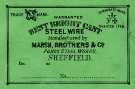 Label for warranted best bright cast steel wire, manufactured by Marsh Brothers and Co.[Ltd., steel manufacturers], Ponds Steel Works, [Shude Lane], Sheffield, c.1906