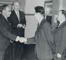 Batchelors Foods Ltd., Sheffield factory: Lord Heyworth [Geoffrey Heyworth (1894-1974),Chair of Unilever] meeting Hubert Andrew (Accountant), [Limestone Cottage Lane], Sheffield