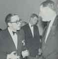 Batchelors Foods Ltd. P. C. J. Rossi and A. D. Bonham Carter, a Unilever director who attended the Sheffield Management Dinner. In the background is B. B. Muscott, Assistant General Works Manager, Sheffield Factory