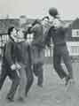 Batchelors Foods Ltd., Paul Wragg, aged 16, apprentice electrician at the Sheffield factory playing football with his fellow apprentices