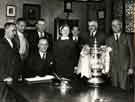 View: h00428 Players and officials of Sheffield Wednesday F.C., winners of the FA Cup in the boardroom, Royal Hospital, West Street