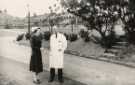Miss D. Janson, matron and Dr K. J. G. Milne on approach road to children's wards, Northern General Hospital, Fir Vale