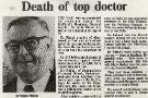 Article in the Sheffield Morning Telegraph on the death of Dr. E. J. Rhind (d. 1986), consultant physician, Northern General Hospital, Fir Vale Article in the Sheffield Morning Telegraph on the death of Dr. E. J. Rhind (d. 1986), consultant physician, Northern General Hospital, Fir Vale