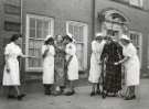 Nurses helping patients to walk, probably School of Physiotherapy, Westbourne [House], Collegiate Crescent