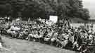 Spectators listening to speeches at a Sports Day at unnamed Sheffield hospital