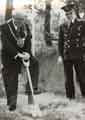 Lord Mayor, [Alderman Harold Slack], cutting the first sod on the site of the new teaching hospital (Royal Hallamshire Hospital), Glossop Road, c. 1960