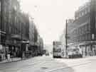 Tram No. 518 on Fargate at the junction with High Street showing (right) Cole Brothers, department store and 'Cole's corner' and (left), Boots Chemist, Nos. 4 - 6 High Street Tram No. 518 on Fargate at the junction with High Street showing (right) Cole Brothers, department store and 'Cole's corner' and (left), Boots Chemist, Nos. 4 - 6 High Street