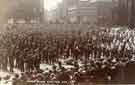 Church Parade, possibly the Yorkshire Light Dragoons, outside (right) Sheffield Cathedral showing (top centre) W.H. and J. A. Eadon, estate agents and auctioneers, No. 2 St. James Street