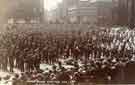 View: p00397 Church Parade, possibly the Yorkshire Light Dragoons, outside (right) Sheffield Cathedral showing (top centre) W.H. and J. A. Eadon, estate agents and auctioneers, No. 2 St. James Street