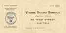 Business card for Vitone Sound Service, public address and radio service engineers and public address equipment manufacturers,  Central Works, No. 98 West Street