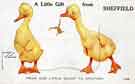 A little gift from Sheffield, from one little ducky to another - novelty postcard illustrated by Lawson Wood