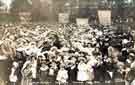 View: p01177 Whit Monday, Hillsborough Park showing (back left) banner for Wadsley Wesleyan Sabbath School and Hillsborough Trinity Methodist New Connexion