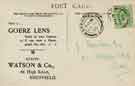 View: p01232 Advertising postcard for a Goerz Lens available from agents Watson and Co., No. 84 High Street