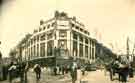 View: p01342 Coles Corner, High Street/Church Street, decorated for the royal visit of King Edward VII and Queen Alexandra, looking towards Fargate (left)