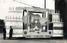 Decorated float advertising the Sheffield Transport Department's Jubilee, 1896 - 1946