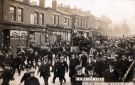 S.Y. Engineers, final church parade, Glossop Road showing shops  (l. to r.) No. 337 M. J. Waite, confectioner and No. 339 J. Hendry, stationer, and Broomhill Post Office