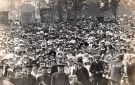 Possibly Whit-Monday march showing banners from United Methodist Sunday Schools and Woodseats Primitive Methodist Sunday School