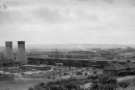 Blackburn Meadows Power Station showing (left) Tinsley cooling towers and (centre) Tinsley Viaduct and Hadfields Ltd., steel manufacturers, mid 1970s