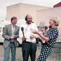BBC Radio Sheffield, during the World Student Games showing (centre) Rony Robinson interviewing (left) Councillor Clive Betts