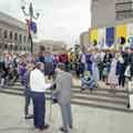 BBC Radio Sheffield, [Tudor Square] during the World Student Games showing (centre) Rony Robinson interviewing (right) Councillor Clive Betts