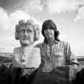 Andrew Vickers, stone carver with 'Stoneface' sculpture