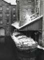 Canal barge, 'Clarence T.', moored under the Grain Warehouse, Canal Basin