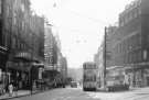 Tram No. 518 at junction of Fargate and High Street showing (right) Cole Brothers, department store Tram No. 518 at junction of Fargate and High Street showing (right) Cole Brothers, department store