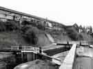 View: s46177 Flather Bright Steels Ltd. (formerly W.T. Flather Ltd.), steel manufacturers, Standard Steel Works, Sheffield Road alongside lock gates on the Sheffield and South Yorkshire Navigation