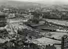View from Hyde Park Flats of (foreground) Park, City Centre, The Wicker, Nunnery and Netherthorpe showing (left) the construction of Sheaf Market and (right) warehouses at the Canal Basin