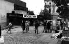 View: s46509 Sheffield Women's Book Fair, outside the Crucible Theatre showing (right) the Lyceum Theatre