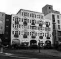 White Building offices, Fitzalan Square showing shops (l. to r.) No. 12 J. W. Bradshaw and Son (Sheffield) Ltd., fruiterers, No. 10 Fitzalan Bakery, No. 8 Smiths Cleaners, drycleaners and No. 6 GT News, newsagents 