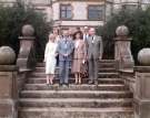 Thornbridge Hall, near Great Longstone. Group showing (front l. to r.) Lady Mayoress, Mrs Jean Munn; Lord Mayor, Councillor Roy Munn; Mistress Cutler, Kathleen Carr and Master Cutler, Denys Carr c. 1984