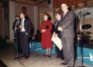 Cheque presentation by probably Samuel Webster, brewers showing (2nd left) Councillor Peter Price, (3rd left) Councillor Dorothy Walton JP and (4th right) Mr James Walton