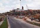 Construction of Supertram bridge on (centre) Park Square and (left) Parkway showing (back centre) Hyde Park and Bard Street Flats