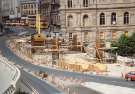 Construction of Park Square Supertram Bridge on Commercial Street showing (top right) Canada House (The old Gas Company Offices), c. 1992