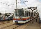 Supertram No. 105 on Park Square Supertram bridge Supertram No. 105 on Park Square Supertram bridge