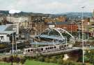 Supertram on (left) Sheaf Street, (centre left) Commercial Street and (centre) Park Square Supertram bridge Supertram on (left) Sheaf Street, (centre left) Commercial Street and (centre) Park Square Supertram bridge