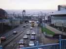 Supertram route (left) off Sheaf Street showing (right) Ponds Forge Sports Centre and (centre) Sheaf Street footbridge