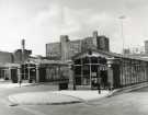 View: sypte00273 Pond Street bus station and Interchange showing (centre) Sheffield Polytechnic