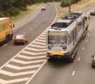 Supertram en-route to Sheffield on M1 motorway