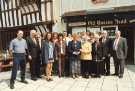 Unidentified group at entrance to the Old Queens Head public house (formerly Hall in the Ponds), No. 40 Pond Hill, after renovation Unidentified group at entrance to the Old Queens Head public house (formerly Hall in the Ponds), No. 40 Pond Hill, after renovation