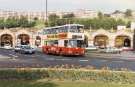 South Yorkshire Passenger Transport Executive (SYPTE). South Yorkshire Transport bus on Sheaf Street showing (top) Park Hill Flats and (centre) Sheffield Midland railway station
